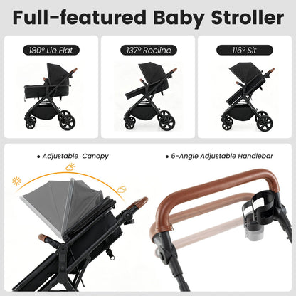 GBruno Store 2-in-1 convertible baby stroller with car seat adapters, lightweight frame and adjustable handlebar.