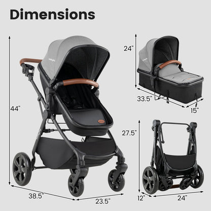 GBruno Store 2-in-1 convertible baby stroller with car seat adapters, featuring a sleek design and adjustable handlebar.