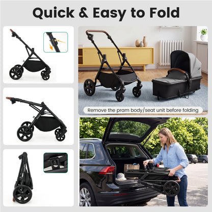 GBruno Store 2-in-1 convertible baby stroller with car seat adapters, lightweight frame and adjustable handlebar.