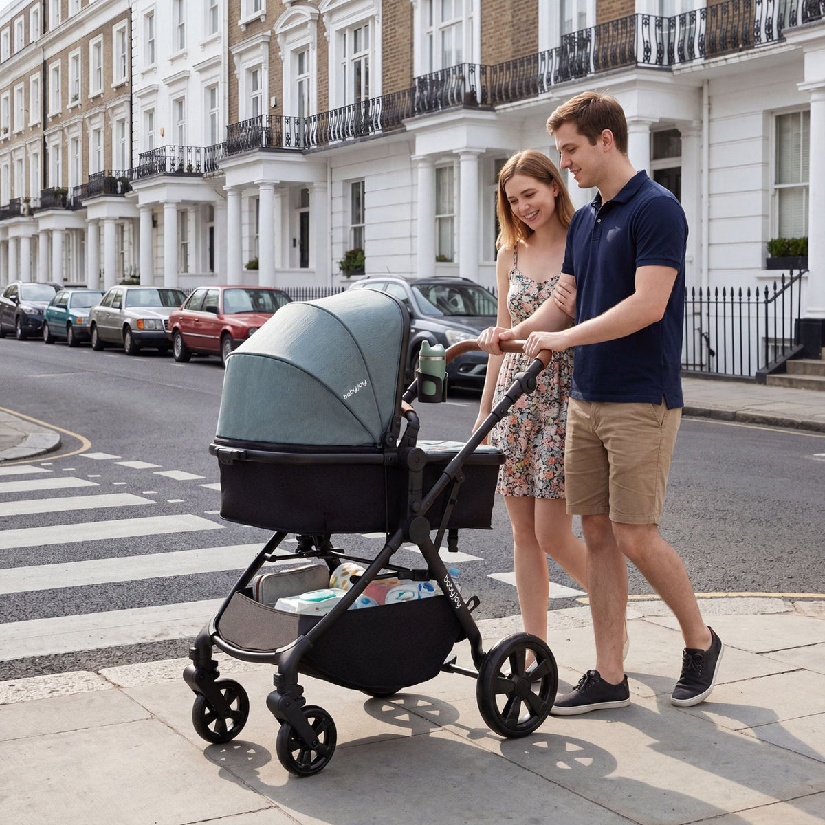 GBruno Store 2-in-1 convertible baby stroller with car seat adapters, featuring a foldable design and comfortable seating.