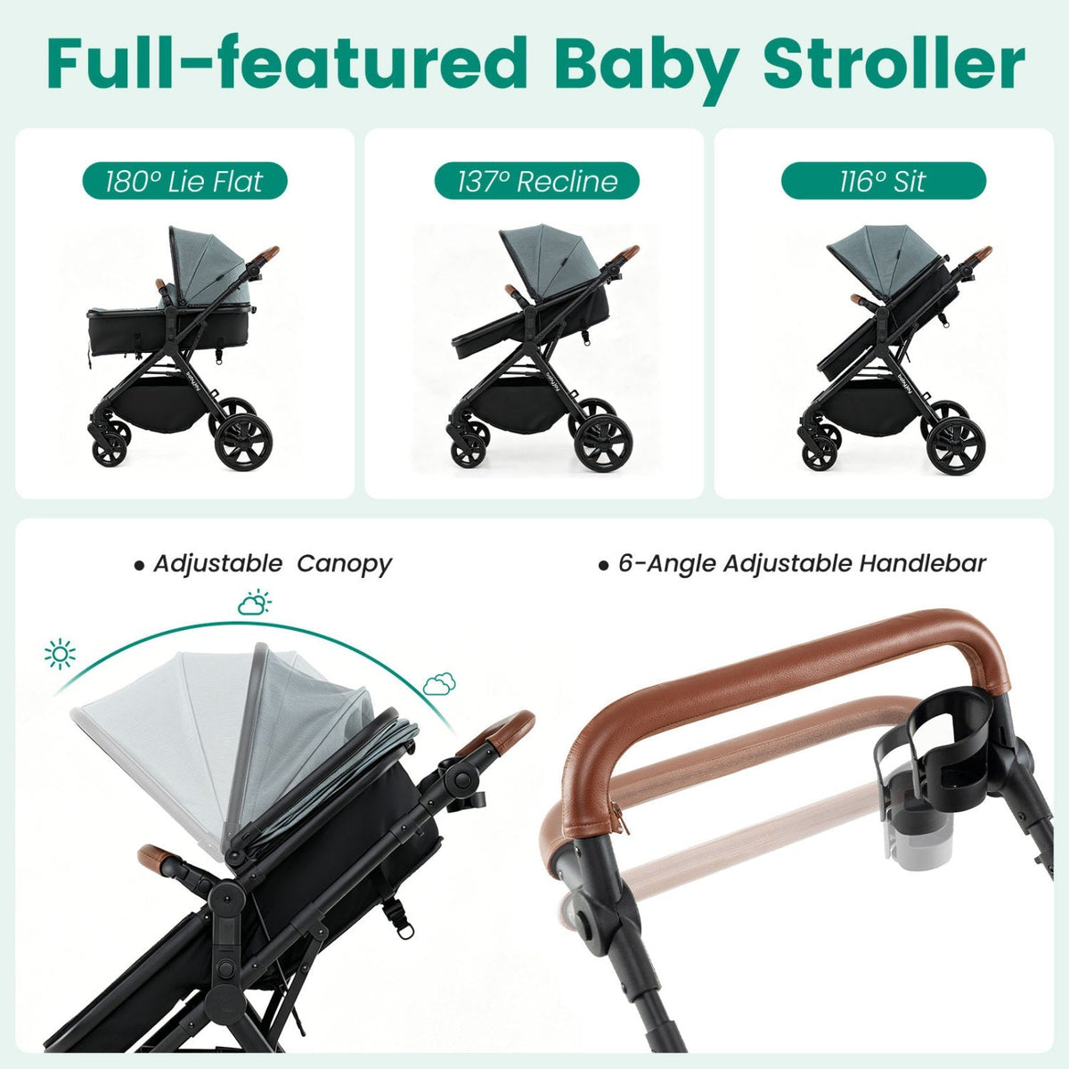 GBruno Store 2-in-1 convertible baby stroller with car seat adapters, lightweight frame, adjustable handle, and storage basket.