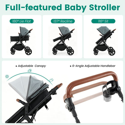 GBruno Store 2-in-1 convertible baby stroller with car seat adapters, lightweight frame, adjustable handle, and storage basket.