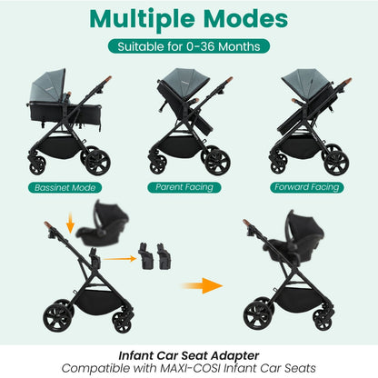 GBruno Store 2-in-1 convertible baby stroller with car seat adapters, featuring a compact design and adjustable handlebar.
