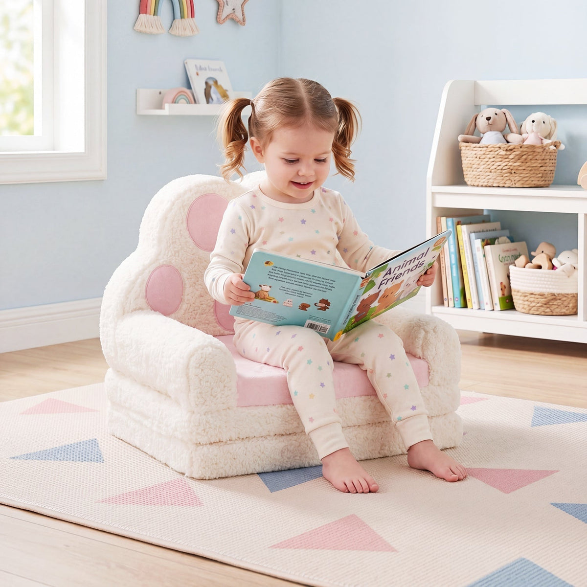 Kids sofa by GBruno Store, 2-in-1 convertible design, features a removable cover, shown as a compact sofa in the image.