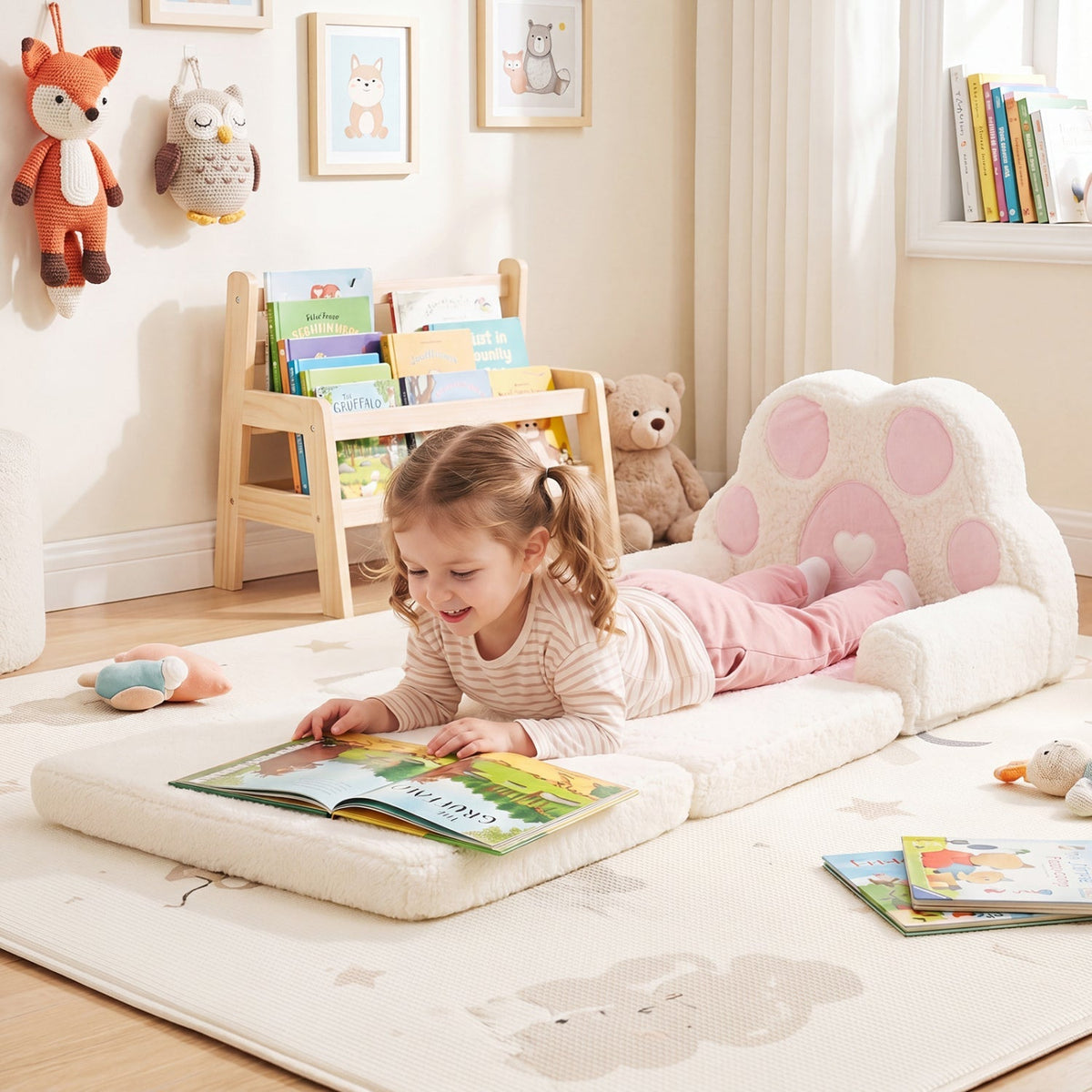 Kids sofa by GBruno Store, convertible 2-in-1 design transforms into a lounger with a removable cover, perfect for versatile seating.