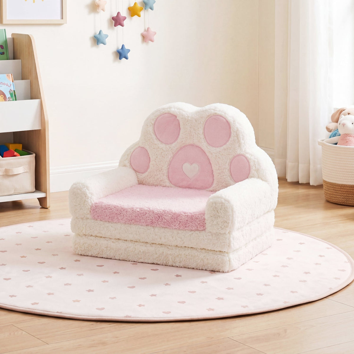 Kids sofa by GBruno Store, 2-in-1 convertible design transforming from sofa to lounger with removable cover for easy cleaning.