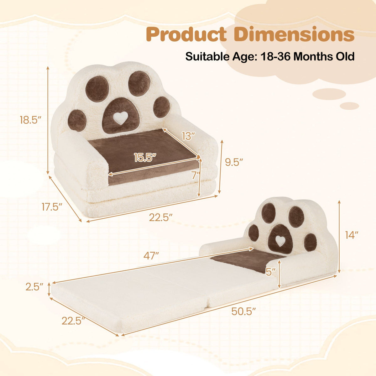 Kids sofa by GBruno Store, 2-in-1 convertible design turning into a lounger with a removable cover for easy cleaning.