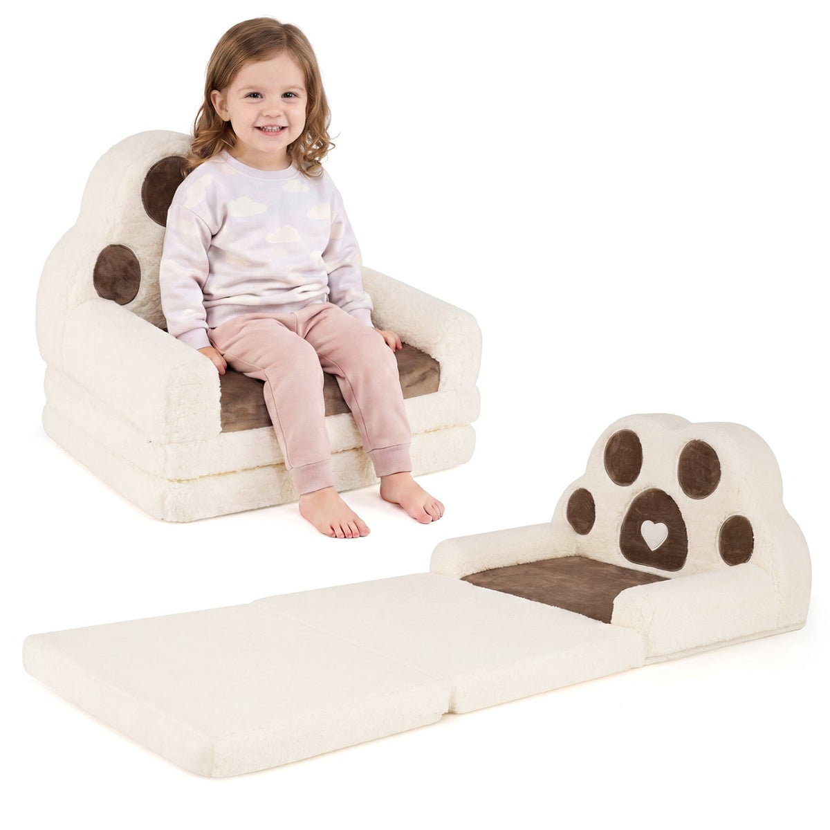 Kids sofa by GBruno Store, 2-in-1 convertible design transforming into a lounger with a removable cover for easy cleaning.