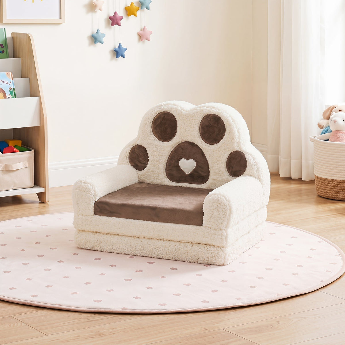Kids sofa from GBruno Store, convertible 2-in-1 design transforms into a lounger with removable cover, ideal for children's rooms.