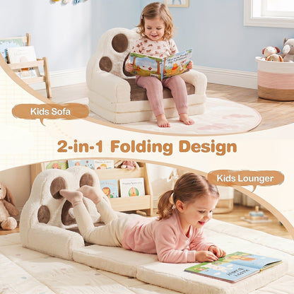 Kids sofa by GBruno Store, convertible 2-in-1 design with removable cover, showing a cozy, child-friendly sofa and lounger in soft fabric.