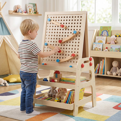 Kids art easel with magnetic whiteboard and marble run, versatile art and play station for children by GBruno Store
