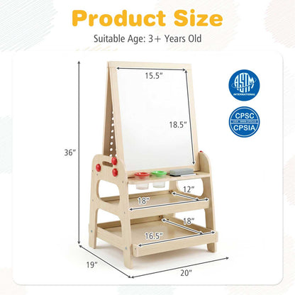 Kids art easel with magnetic whiteboard and marble run, GBruno Store 2-in-1 art easel for creative play and drawing.