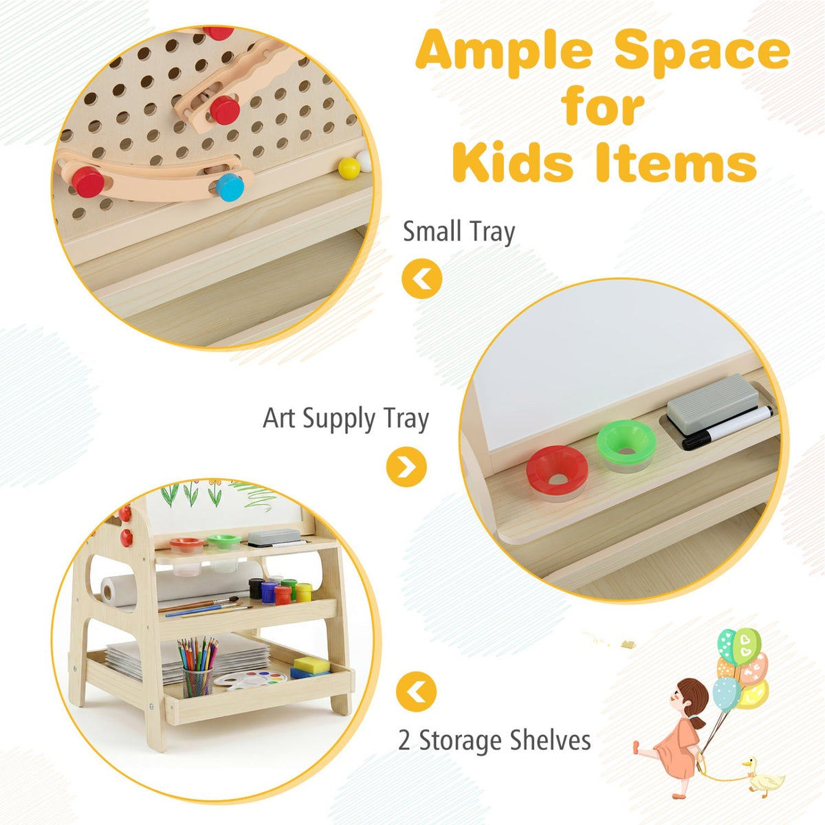 Kids art easel with magnetic whiteboard and marble run by GBruno Store, featuring colorful drawing surface and building track