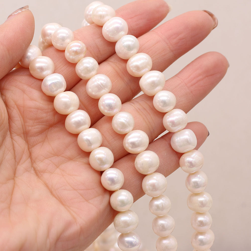 Natural freshwater pearl punch bead string close-up
