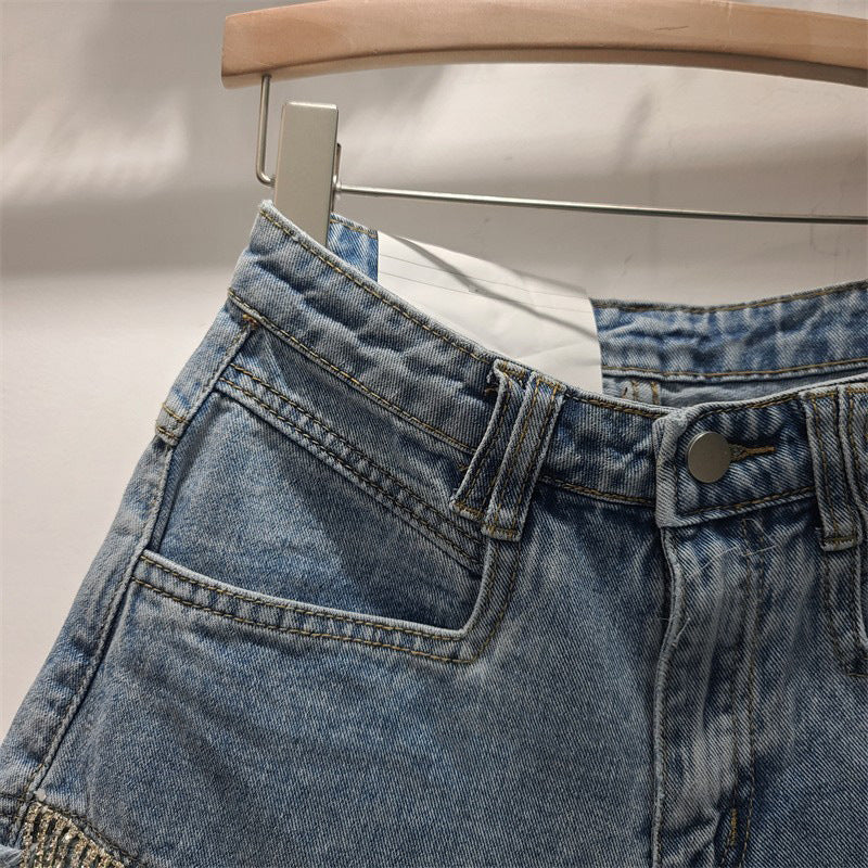 BackupMyFilesNow® 2023 summer high-waisted ripped denim shorts for women, showing front view with distressed details and casual fit.