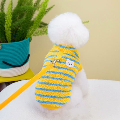 Thickened striped bear pet top in soft fabric, front view — My Store brand