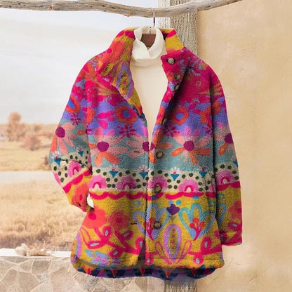 Women's 3D pattern flannel winter coat in soft plaid fabric, full-length design with button front