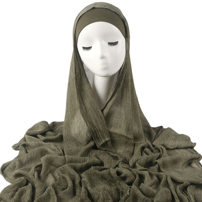 Solid-color pleated faux hijab for women in a lightweight, textured fabric