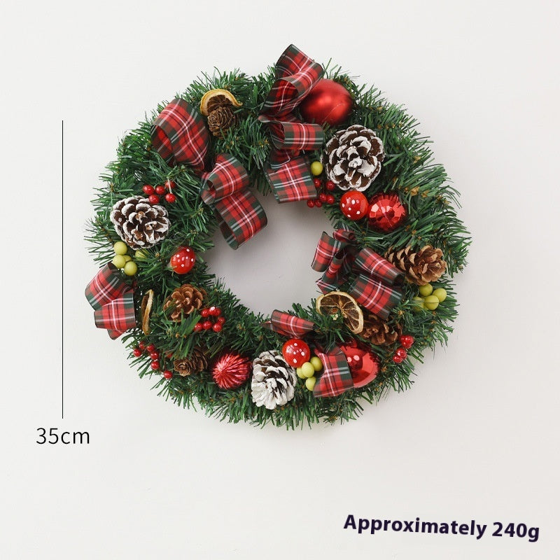 Christmas garland bow door hanging with festive ribbon and greenery for window decoration