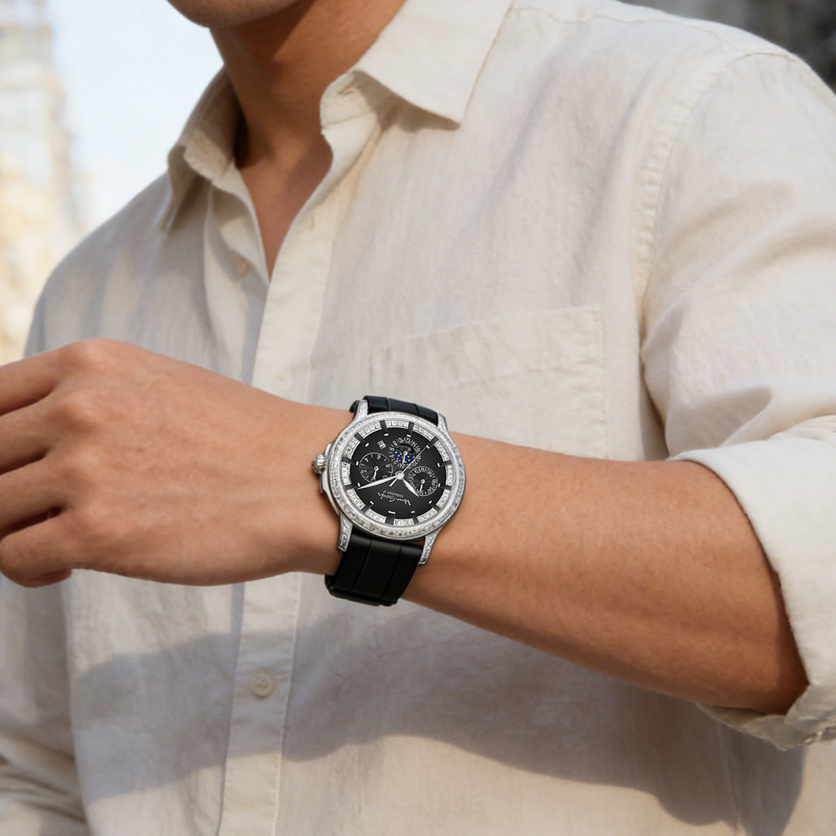 Van Gogh Bohui Series men's luminous blue mechanical watch with a high-appearance light luxury design