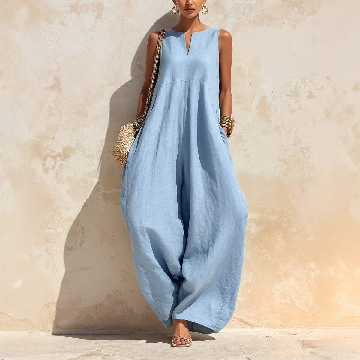Elegant chic wide-leg jumpsuit for women in a stylish full-length design