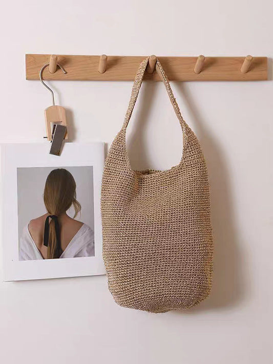Handwoven large-capacity woven tote bag for vacations and commuting, spacious open-top design