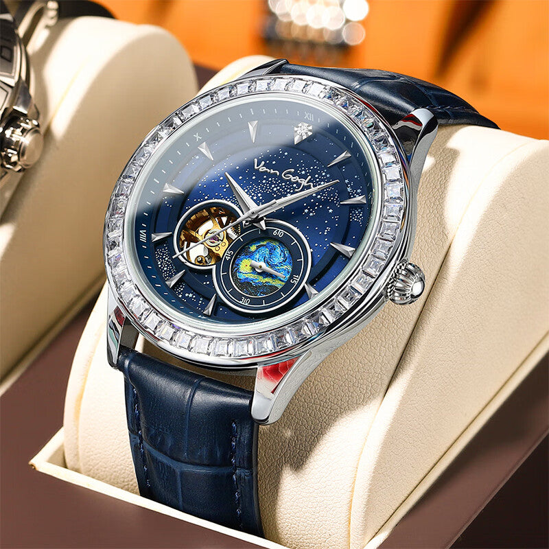 VanGogh men's Geneva Series art automatic mechanical watch with detailed artistic dial and classic wristwatch design