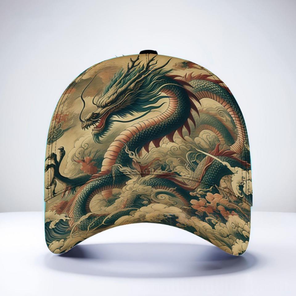 Creative 3D digital-print baseball cap with colorful water-themed design and adjustable back strap