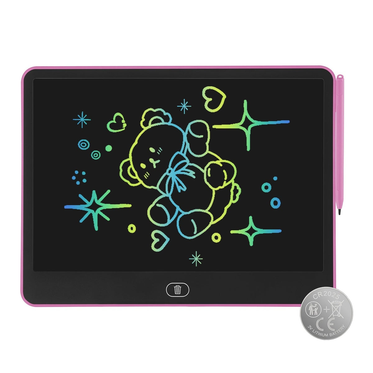 GBruno Store LCD Writing Tablet for Kids with stylus and lock function, showing a colorful digital drawing on the screen.