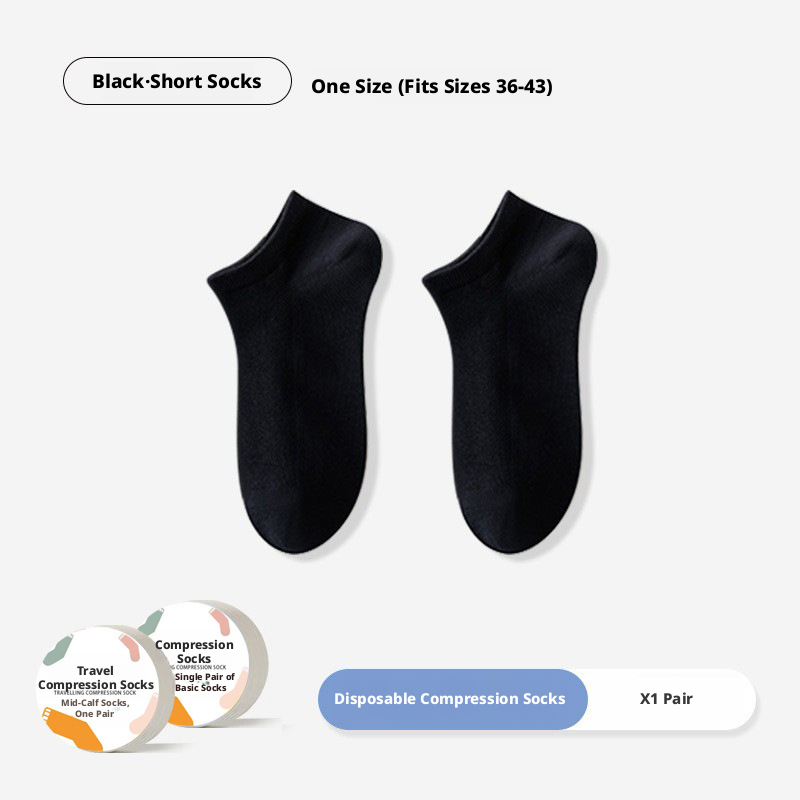 Gray medium-tube travel compression socks, polyester cotton blend, one pair