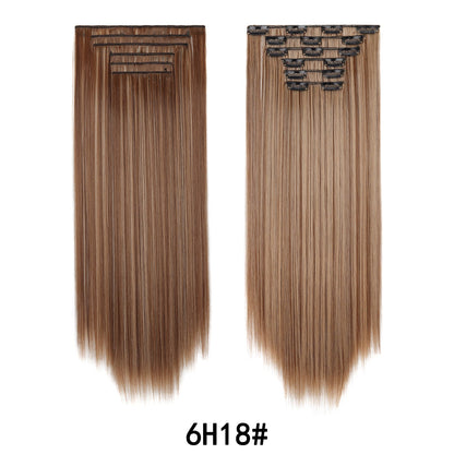 6-piece clip-in hair extension set with multiple weft pieces for adding length and volume