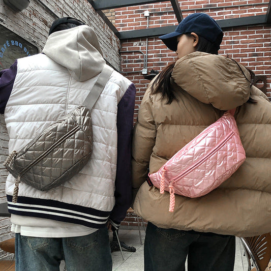 Women's large-capacity cotton jacket-style crossbody bag with adjustable strap and multiple pockets