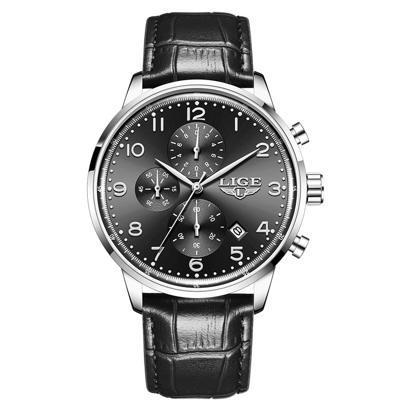 Multifunctional calendar leather belt waterproof men's business mechanical watch with classic round dial