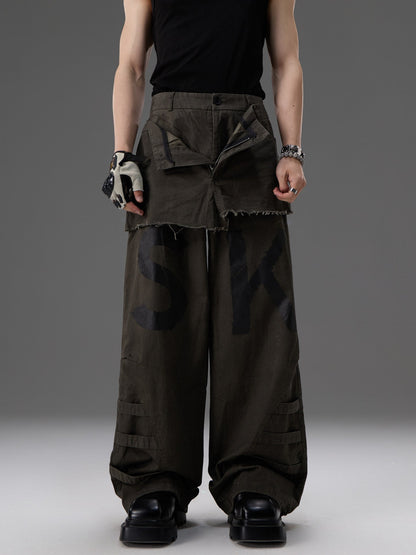 Mock-two-piece design straight-leg workwear pants in a structured, utility-inspired style