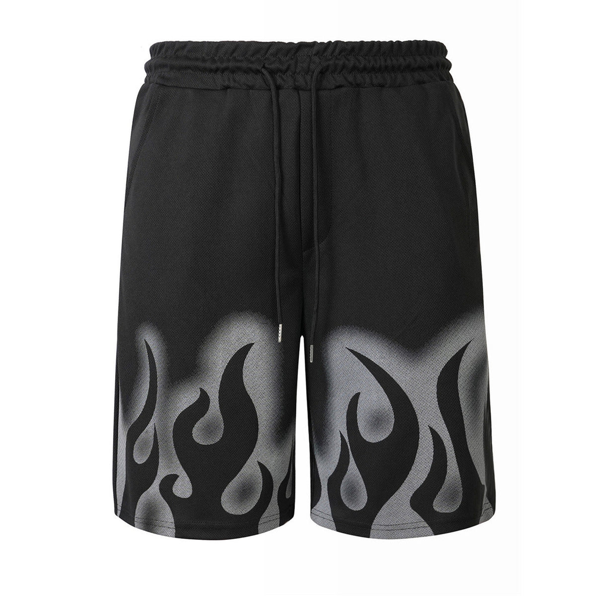 Mesh-panel breathable casual drawstring shorts in black
