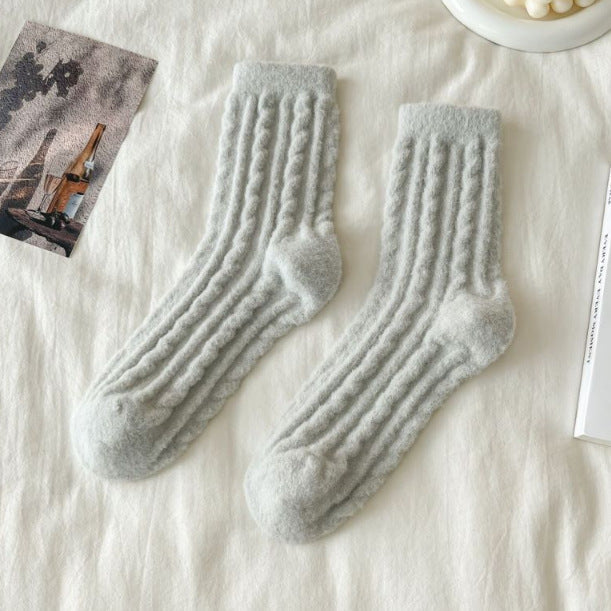 Women’s thick solid-color mid-calf cotton socks by My Store