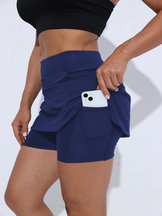 Women's high-waisted yoga sports skirt with pockets, hip-hugging short skirt for outdoor activities
