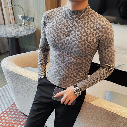 Men's fashion trend half-high collar T-shirt in a modern style