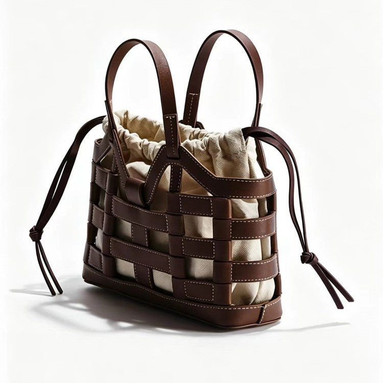 Creative hollowed-out niche large-capacity drawstring patchwork tote bag by My Store