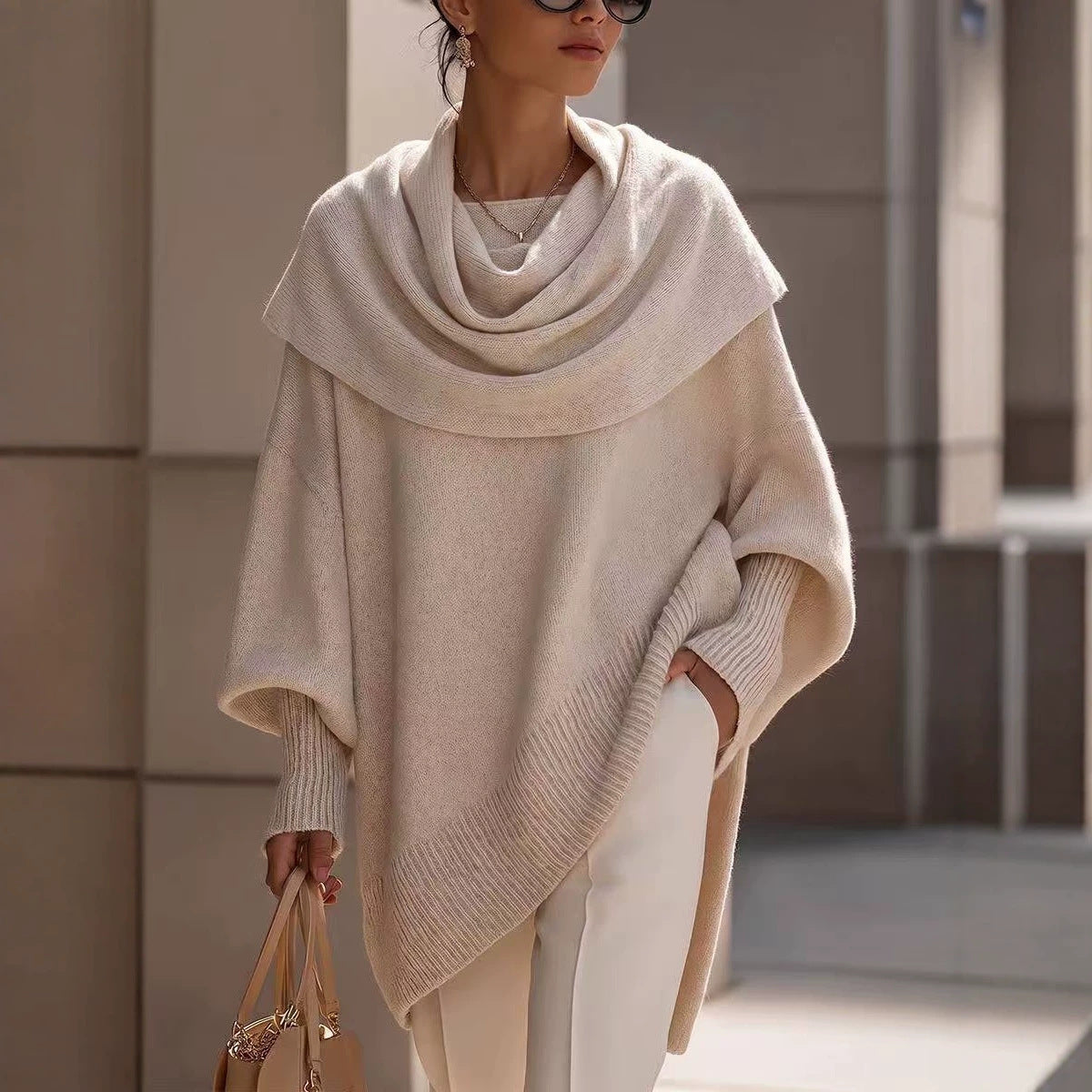 Loose batwing-sleeve asymmetrical pullover top in a relaxed silhouette