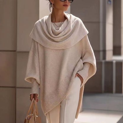 Loose batwing-sleeve asymmetrical pullover top in a relaxed silhouette