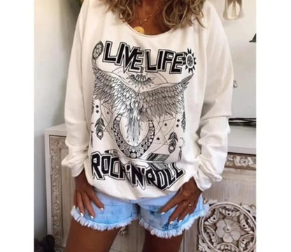 Casual Round Neck Long Sleeve Printed T-Shirt