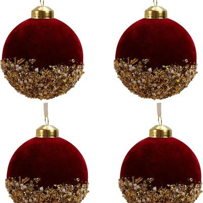 Burgundy flocking glass ball Christmas decoration ornaments by My Store