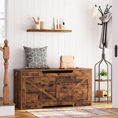 Storage Bench 39.4 Inch Rustic Wood Brown Organizer