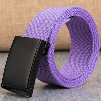 Snap-clasp canvas men's candy-colored belt by My Store, adjustable woven strap with metal buckle