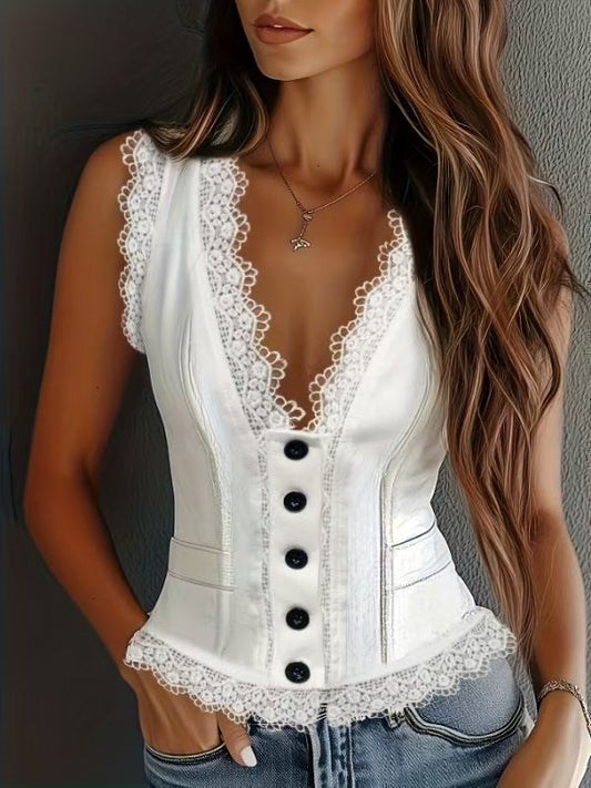 Women's western cowboy style V-neck spicy girl vest top in European and American fashion, 2025 design