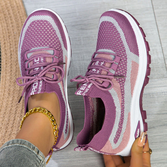 Women's sporty flyknit mesh low-cut shoes, lightweight casual versatile design