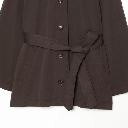 Elegant belted twill-textured trench coat with classic lapels and long sleeves