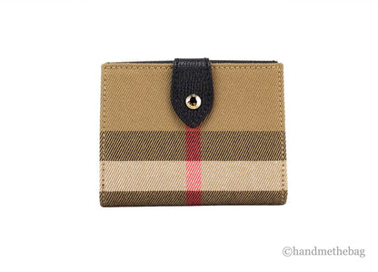 Burberry Luna black leather coin pouch wallet with house check pattern, compact and stylish accessory for coins and small essentials.