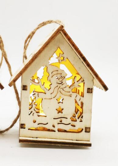 Christmas wooden craftwork small house decoration, festive miniature holiday home ornament